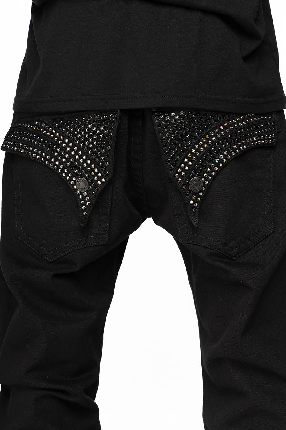 GYPSY STRAIGHT LEG JEANS LIMITED EDITION WITH PATCHES EMBELLISHED WITH CRYSTALS IN PURE BLK