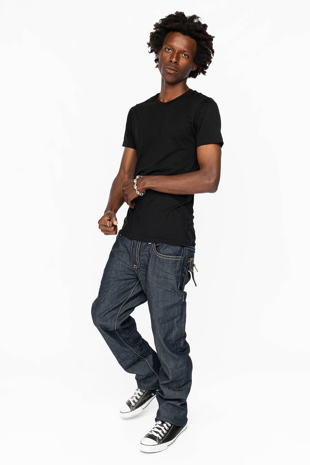 CLINT W/BLACK LEATHER ZIPPER FLAPS IN RINSE WASH