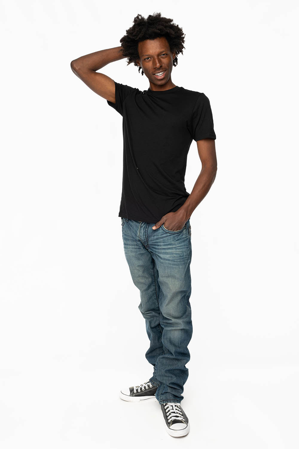 MENS CLASSIC 5 POCKET STRAIGHT LEG JEANS IN SMOKEY MEDIUM WASH WITH STUDS AND CRYSTALS