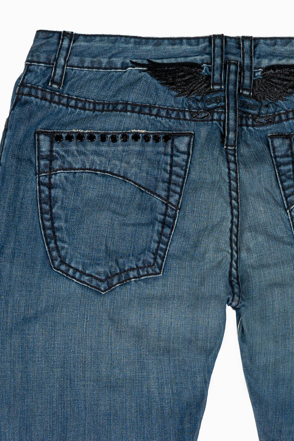 MENS CLASSIC 5 POCKET STRAIGHT LEG JEANS IN 3D MEDIUM WASH WITH XLARGE CRYSTALS