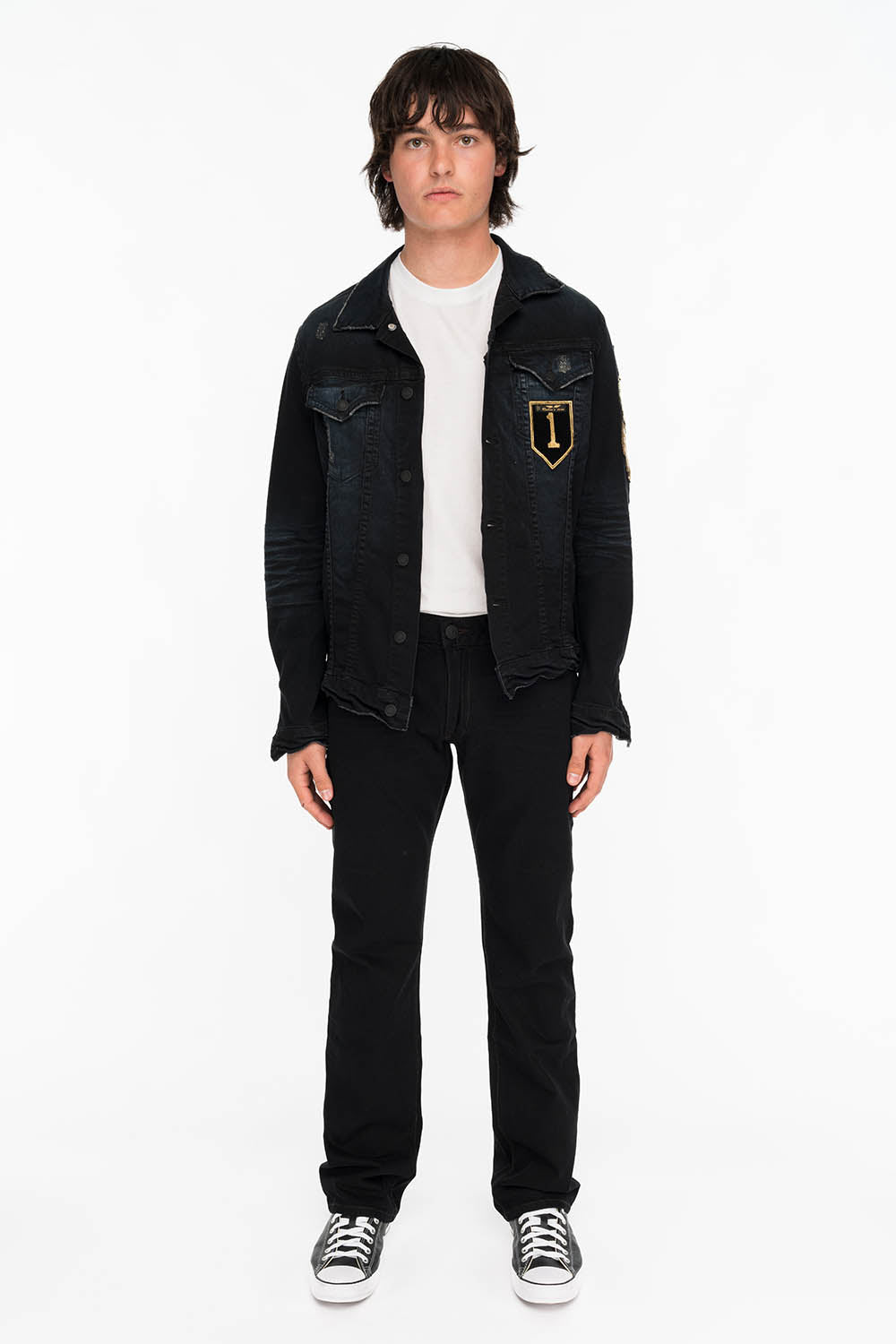 MENS LEATHER FLAP POCKET STRAIGHT LEG JEANS IN BLK
