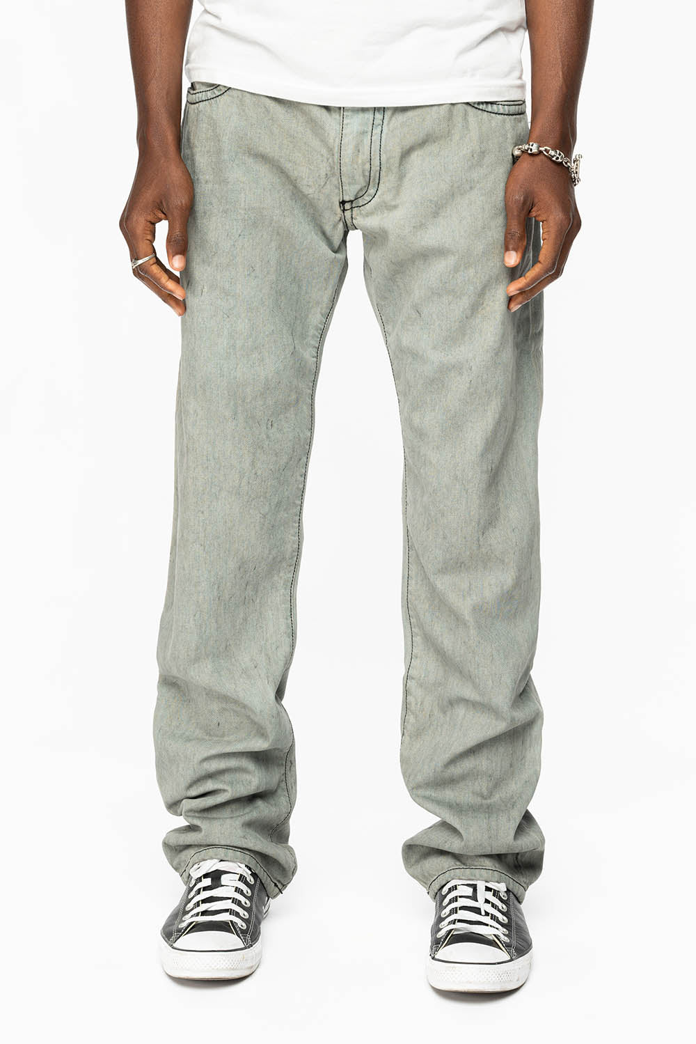 ROBIN’S LEATHER FLAP STRAIGHT LEG JEANS IN FUTURE WASH