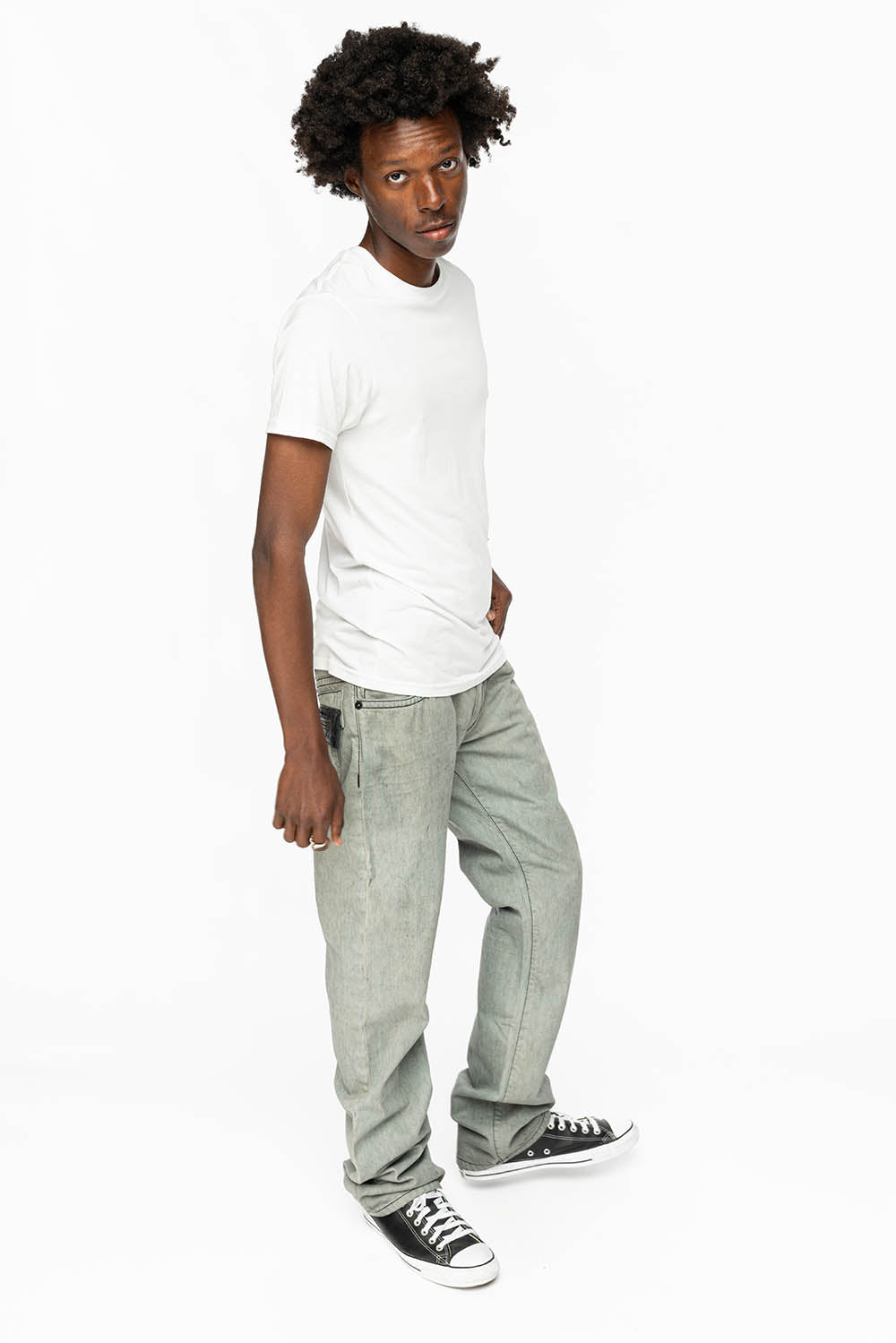 ROBIN’S LEATHER FLAP STRAIGHT LEG JEANS IN FUTURE WASH