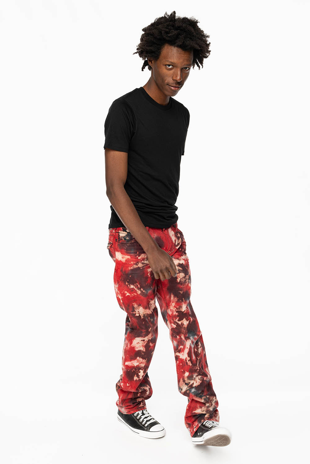 KILLER FLAP STRAIGHT LEG JEANS WITH  FULL CRYSTALS  IN RED SUN DANCE WASH