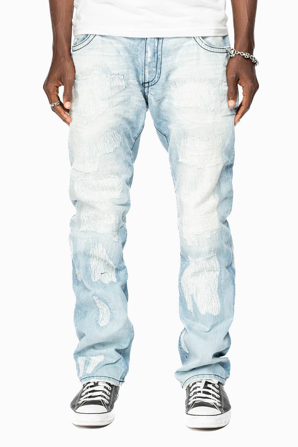 ROBIN'S LIMITED EDITION REPAIRED JEANS IN 5D LIGHT BLUE WASH WITH CLEAR DIAMOND CRYSTALS
