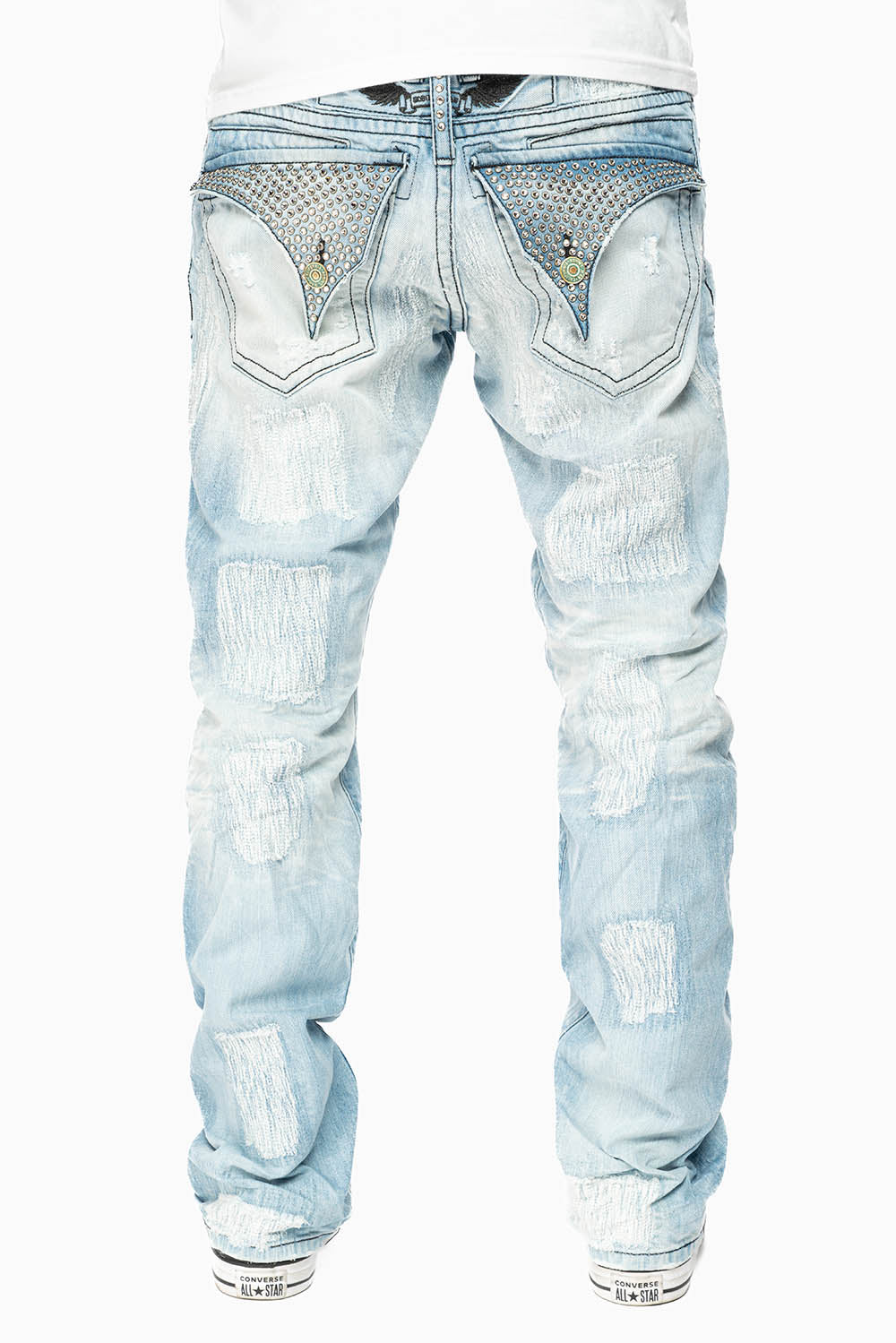 ROBIN'S LIMITED EDITION REPAIRED JEANS IN 5D LIGHT BLUE WASH WITH CLEAR DIAMOND CRYSTALS