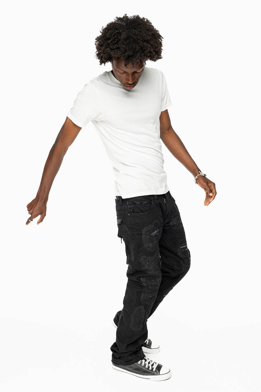 ROBIN'S LIMITED EDITION REPAIRED JEANS IN BLACK WASH WITH BLACK DIAMOND AND JET BLACK CRYSTALS