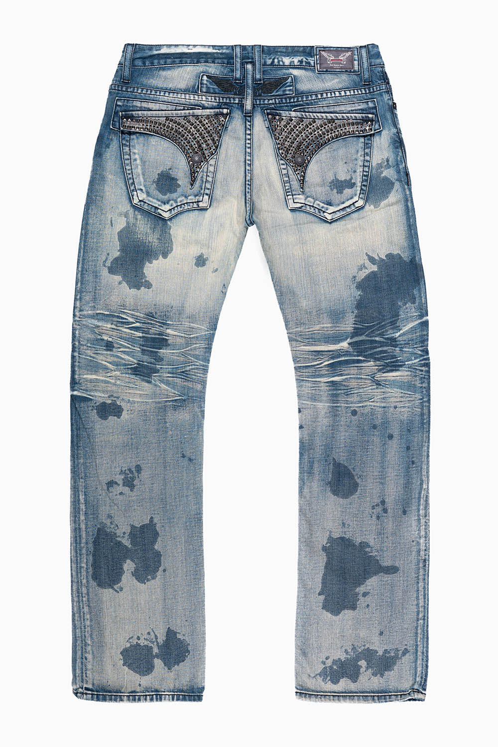 ROBIN'S NEW VINTAGE EDITION RIPPED JEANS WITH JET BLK CRYSTALS AND STUDS IN JAPAN MEDIUM WASH