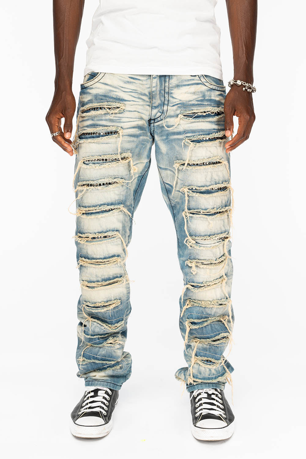 ROBIN'S VINTAGE EDITION RIPPED JEANS WITH CRYSTALS IN OMAHA WASH