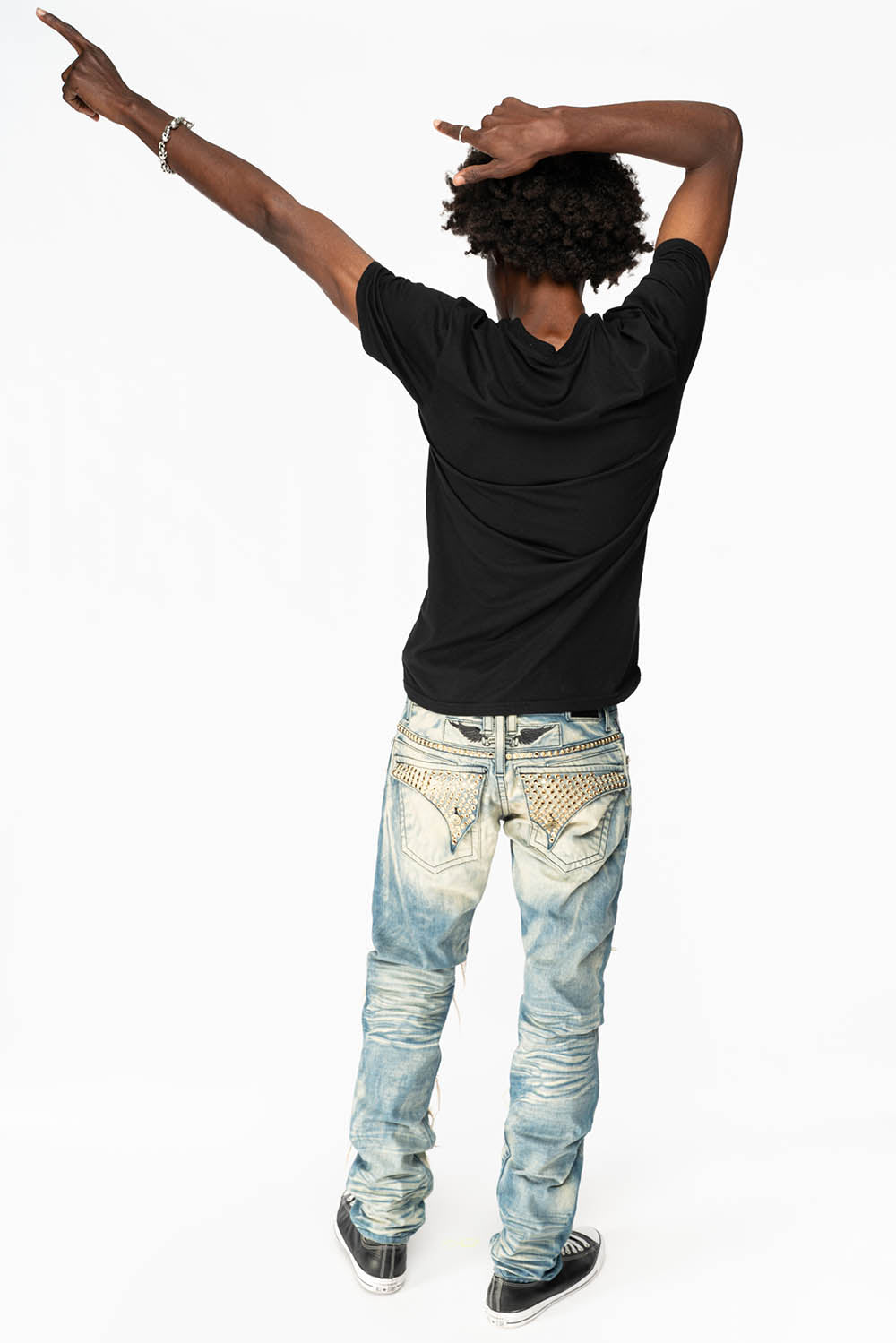 ROBIN'S NEW VINTAGE EDITION RIPPED JEANS WITH SMOKEY TOPAZ CRYSTALS IN OMAHA WASH