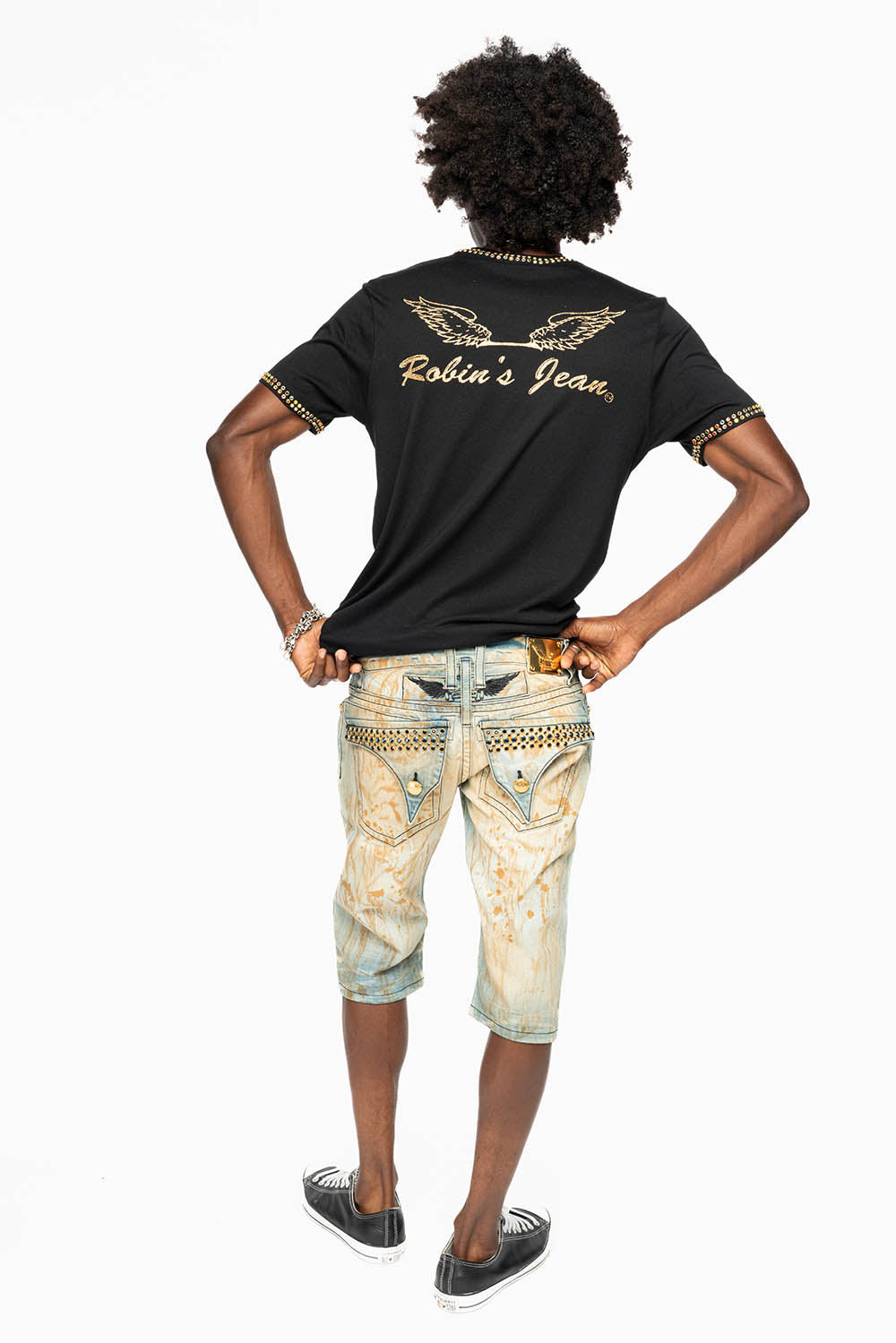 MENS SHORT WITH FLAP POCKETS IN TRAVELER BROKEN REPAIRED WASH WITH CRYSTALS