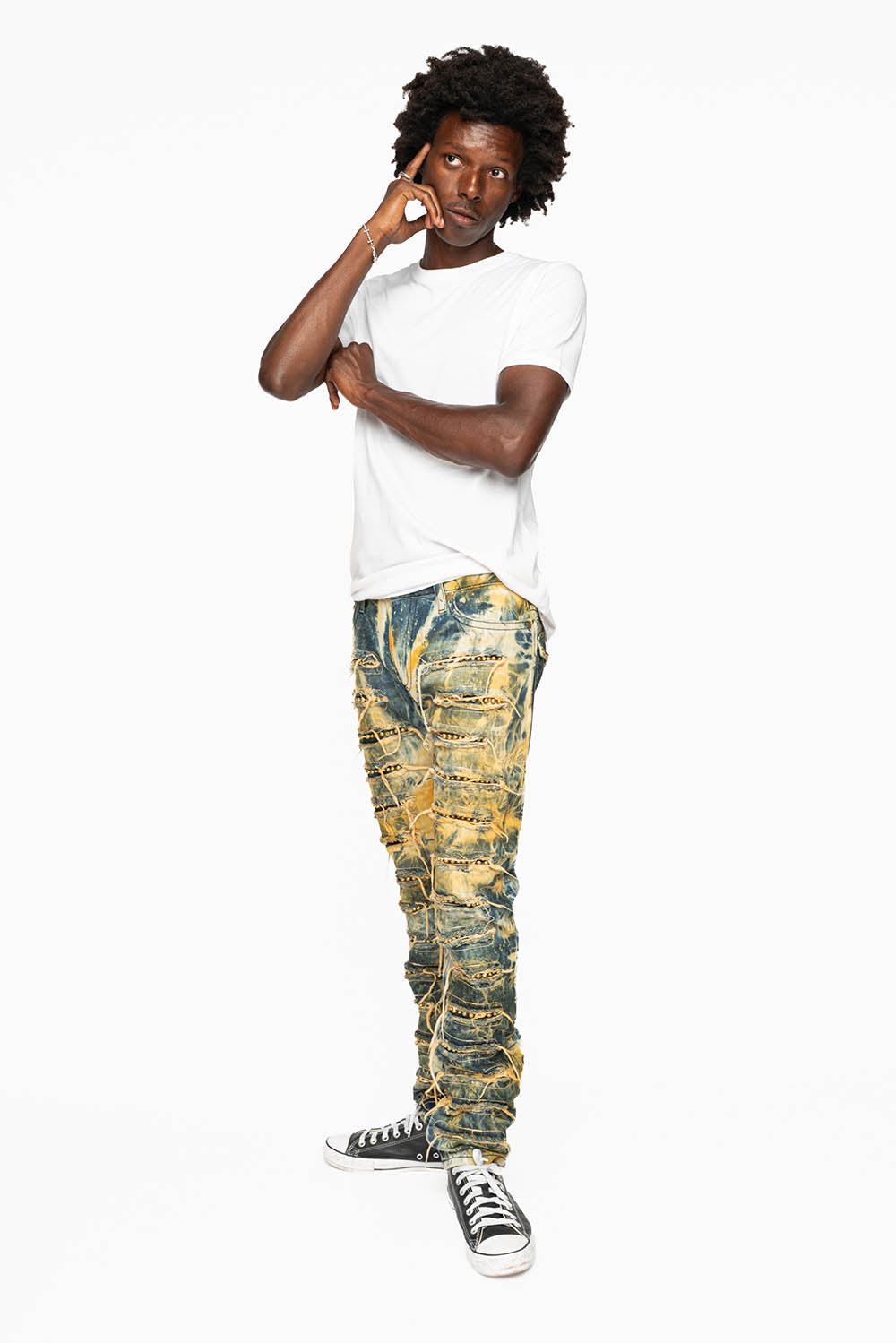 ROBIN'S NEW VINTAGE EDITION RIPPED JEANS WITH CRYSTALS AND STUDS IN SYDNEY WASH