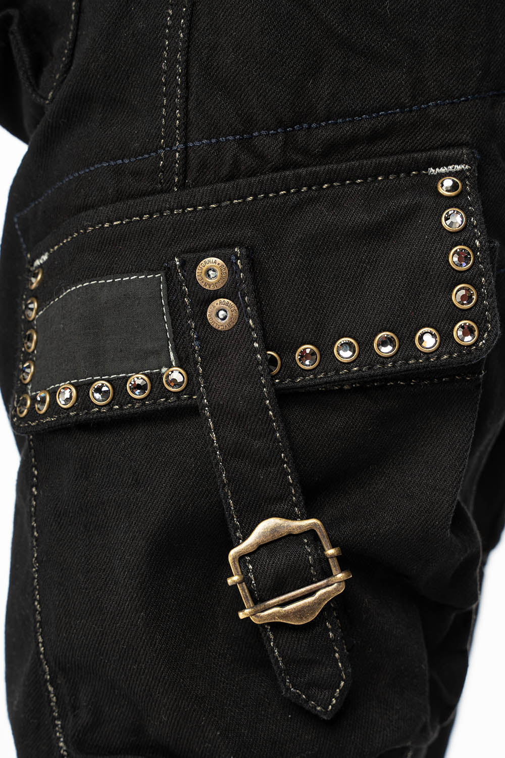 ROBINS LIMITED EDITION MILITARY STYLE CARGO SHORTS IN PURE BLK COLOR WASH WITH BLK DIAMOND CRYSTALS
