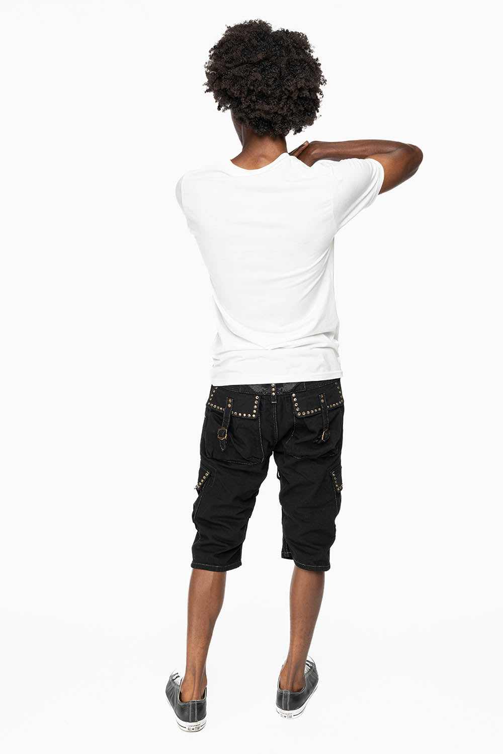 ROBINS LIMITED EDITION MILITARY STYLE CARGO SHORTS IN PURE BLK COLOR WASH WITH BLK DIAMOND CRYSTALS