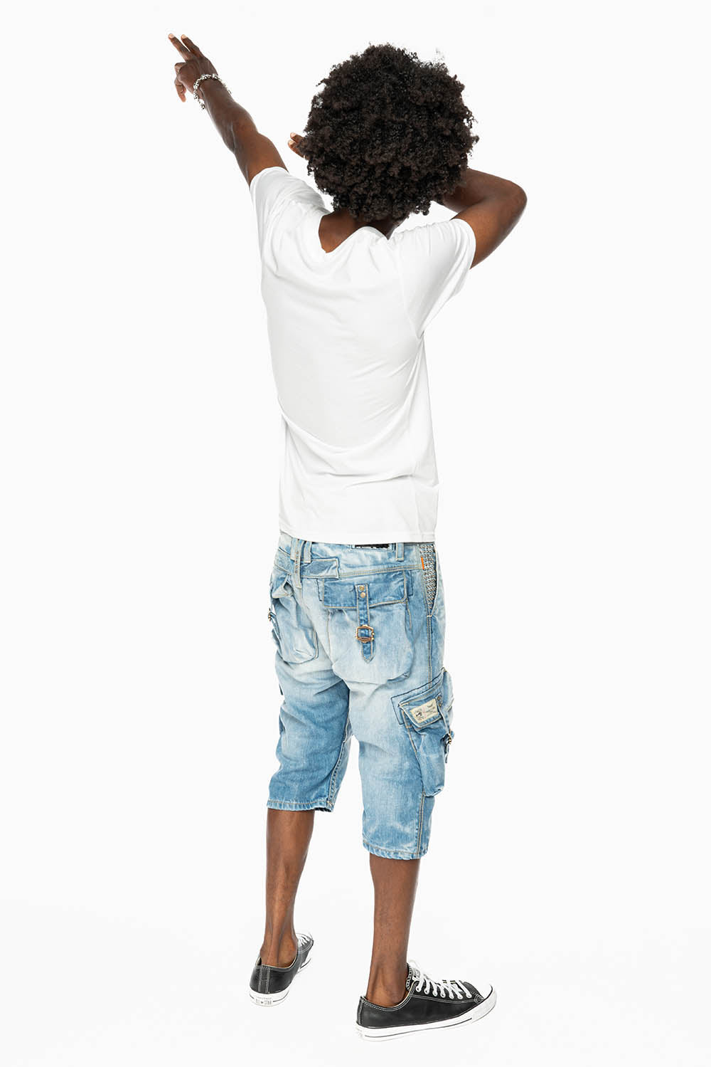 ROBINS LIMITED EDITION MILITARY STYLE CARGO SHORTS IN 5D LIGHT BLUE COLOR WASH WITH EMBALISHMENT