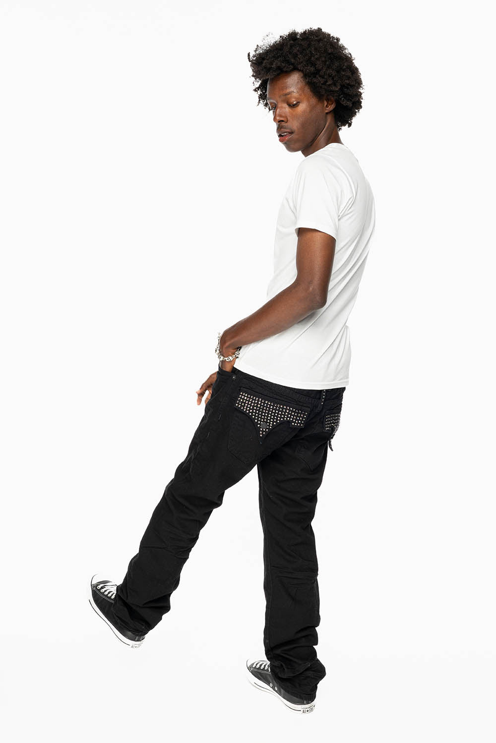 ROBIN'S LIMITED EDITION JEANS IN BLACK WASH WITH BLACK DIAMOND CRYSTALS