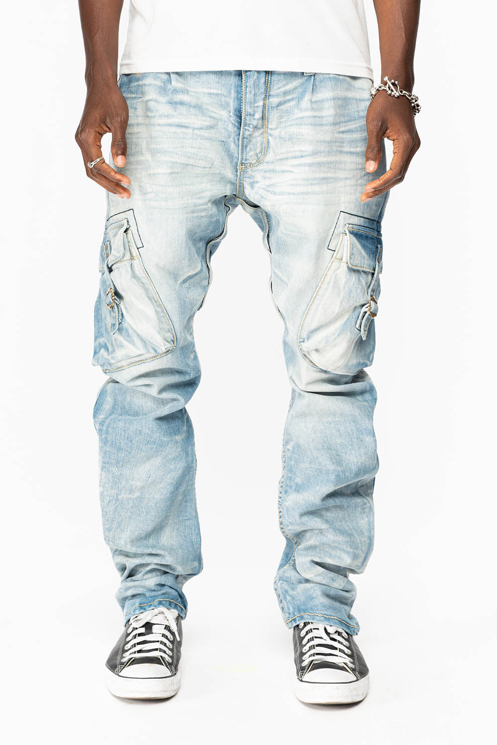 MENS PREDATOR CARGO PANTS LIMITED EDITION IN BLUE OMAHA LIGHT WASH