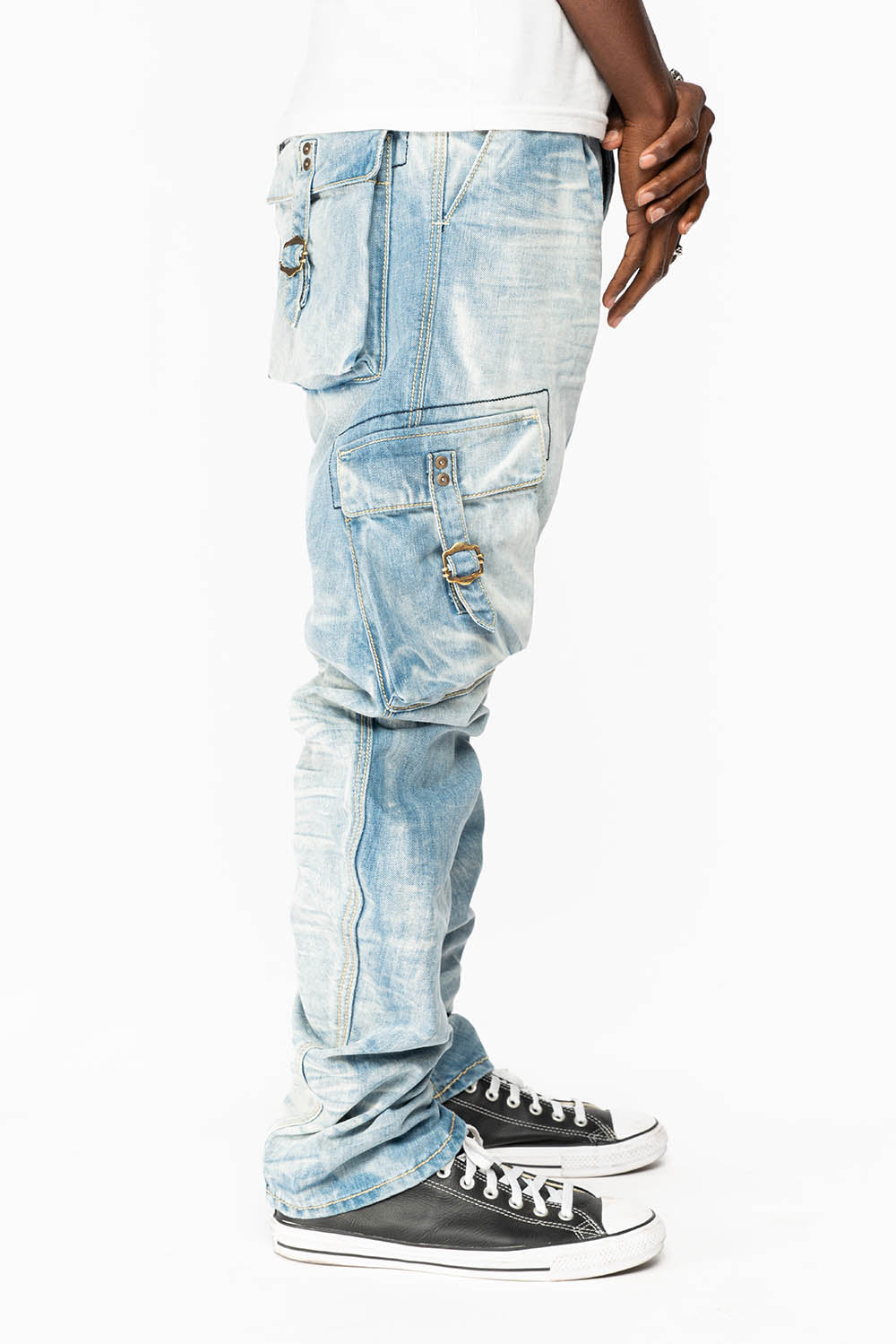 MENS PREDATOR CARGO PANTS LIMITED EDITION IN BLUE OMAHA LIGHT WASH