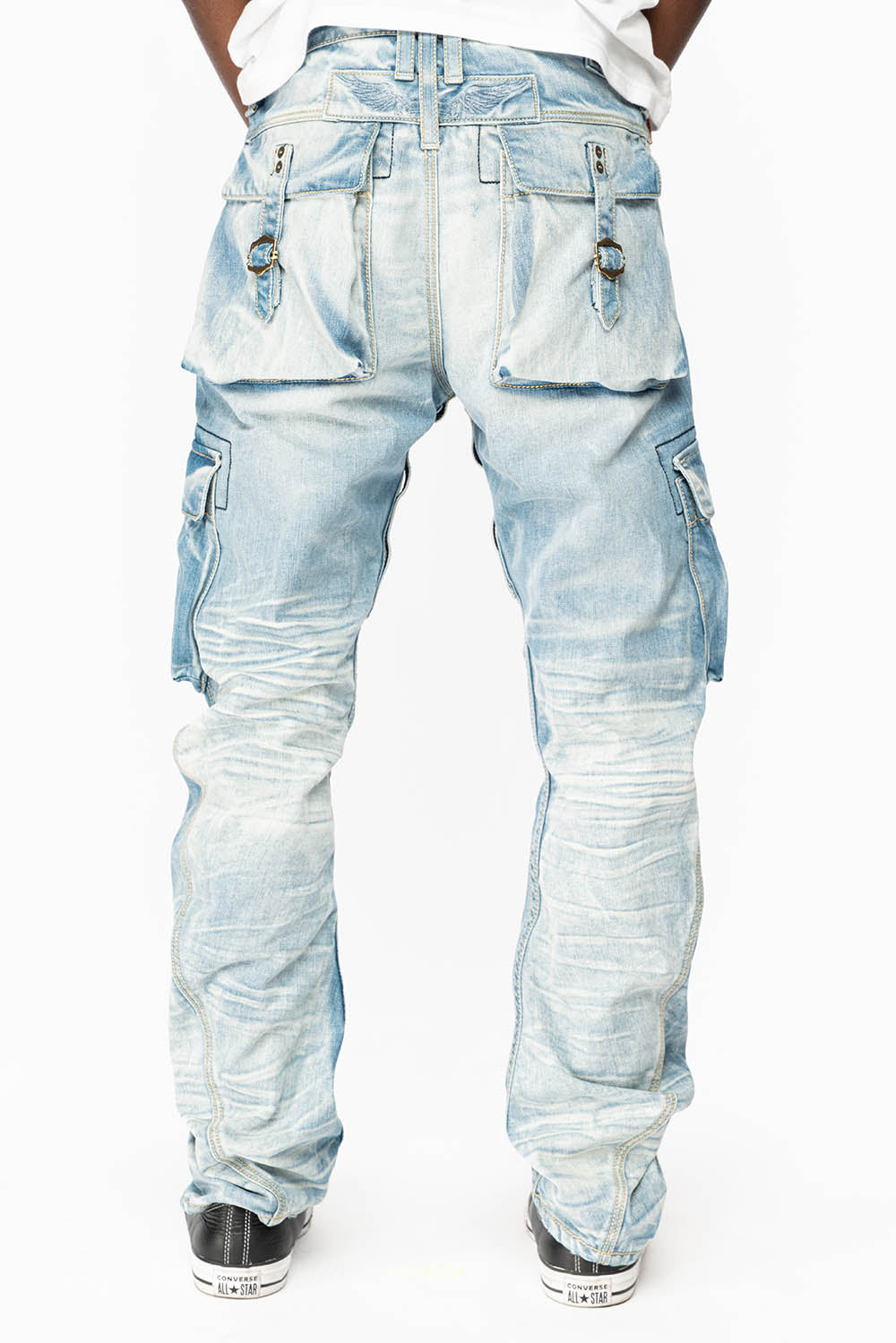 MENS PREDATOR CARGO PANTS LIMITED EDITION IN BLUE OMAHA LIGHT WASH