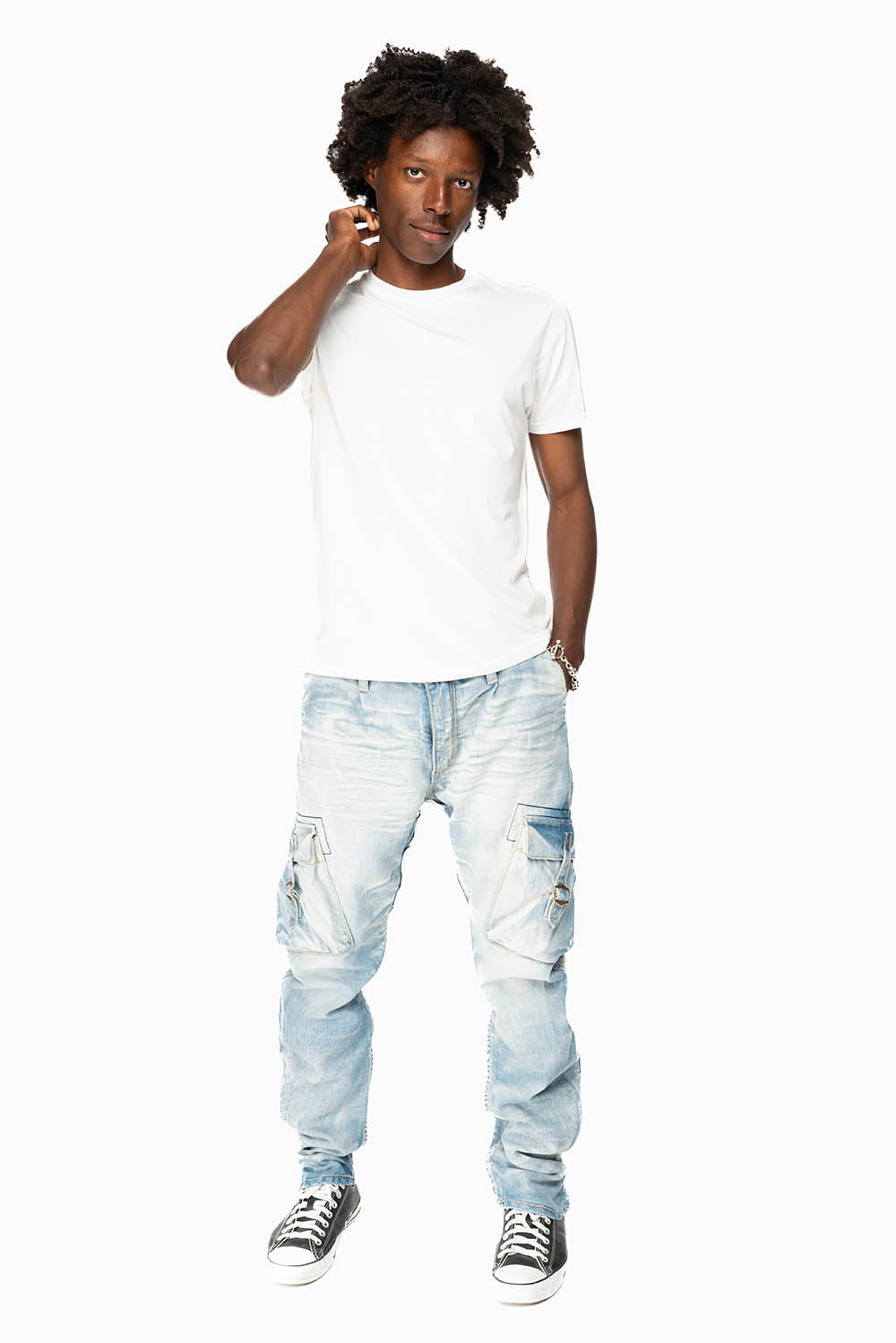 MENS PREDATOR CARGO PANTS LIMITED EDITION IN BLUE OMAHA LIGHT WASH