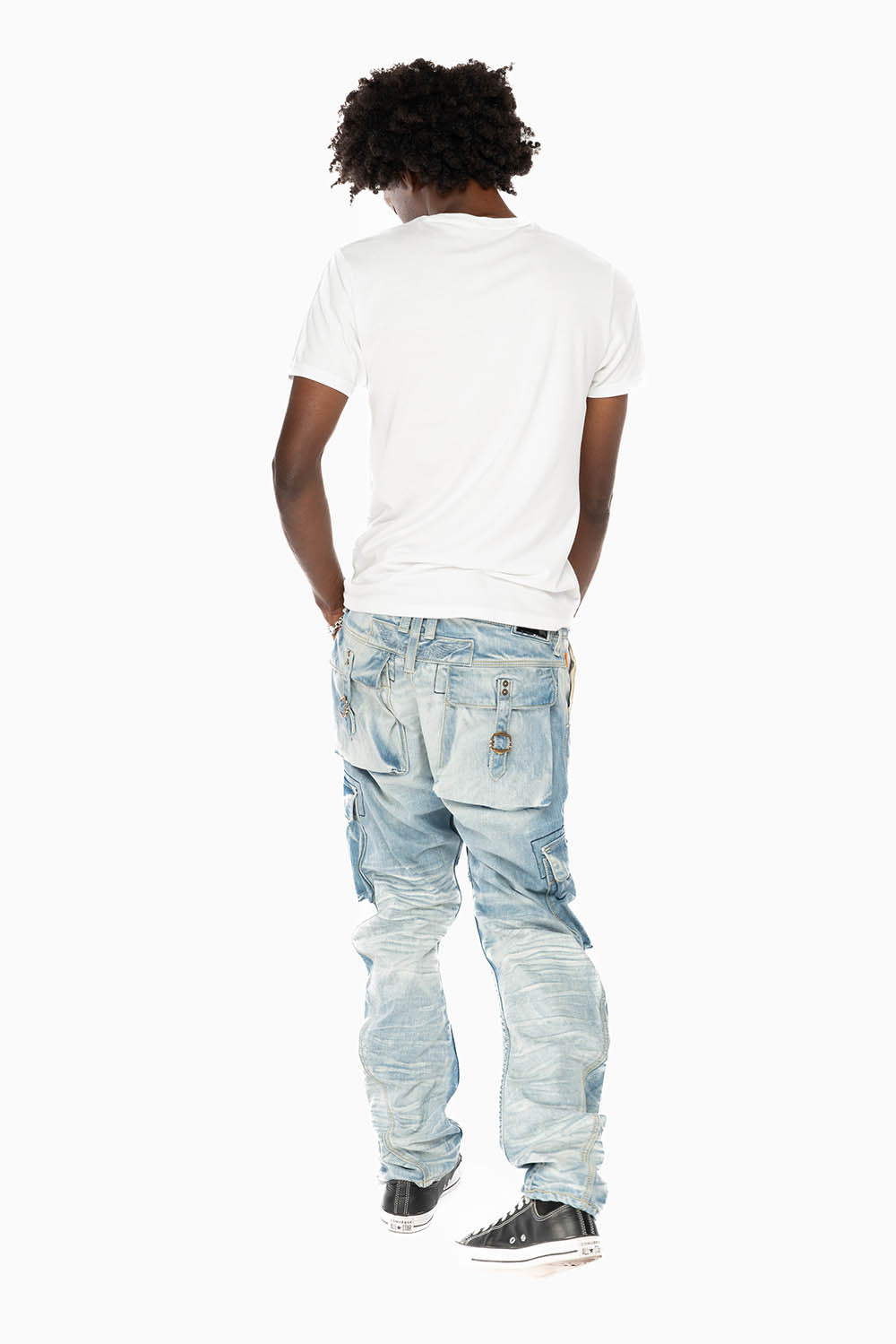 MENS PREDATOR CARGO PANTS LIMITED EDITION IN BLUE OMAHA LIGHT WASH