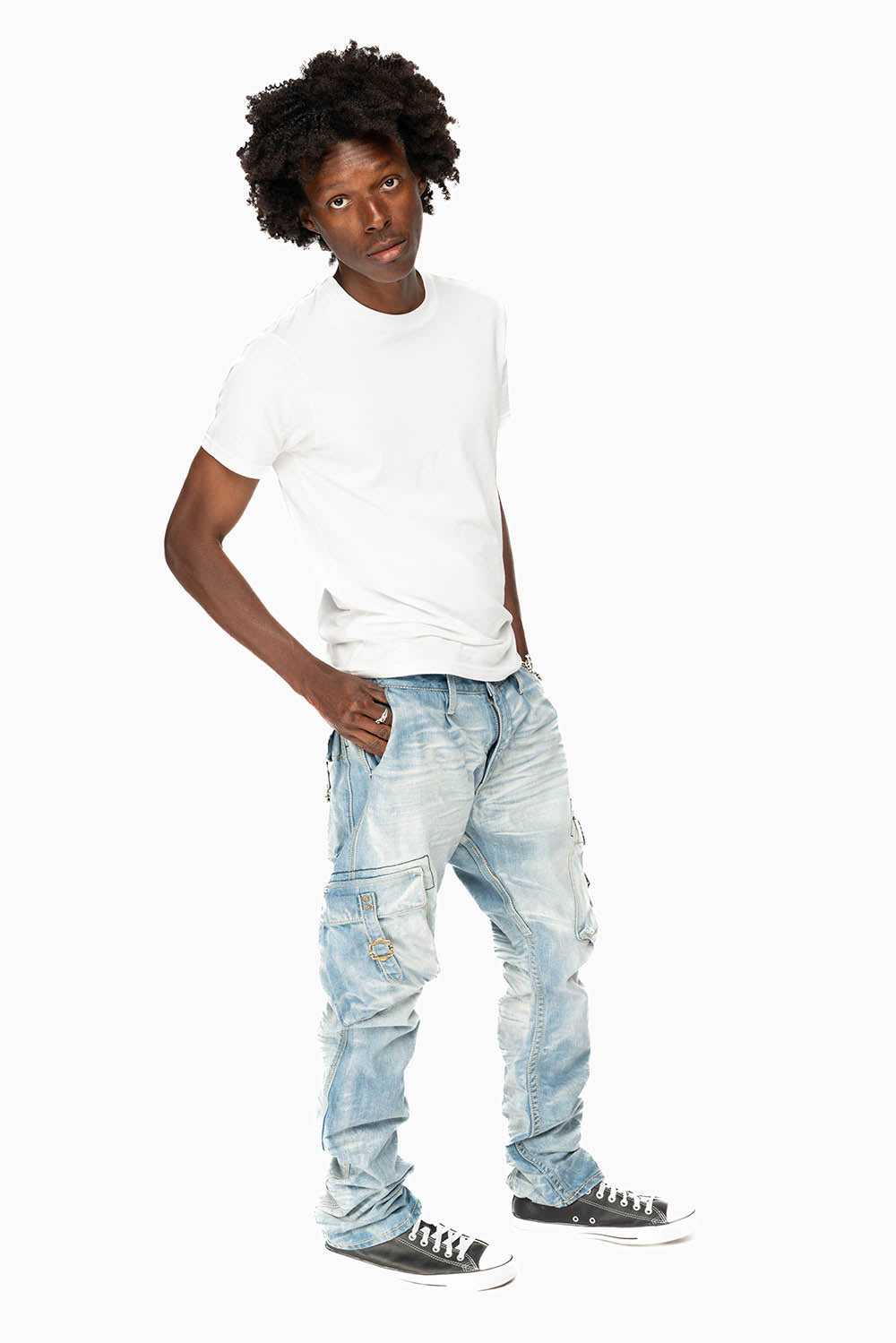 MENS PREDATOR CARGO PANTS LIMITED EDITION IN BLUE OMAHA LIGHT WASH