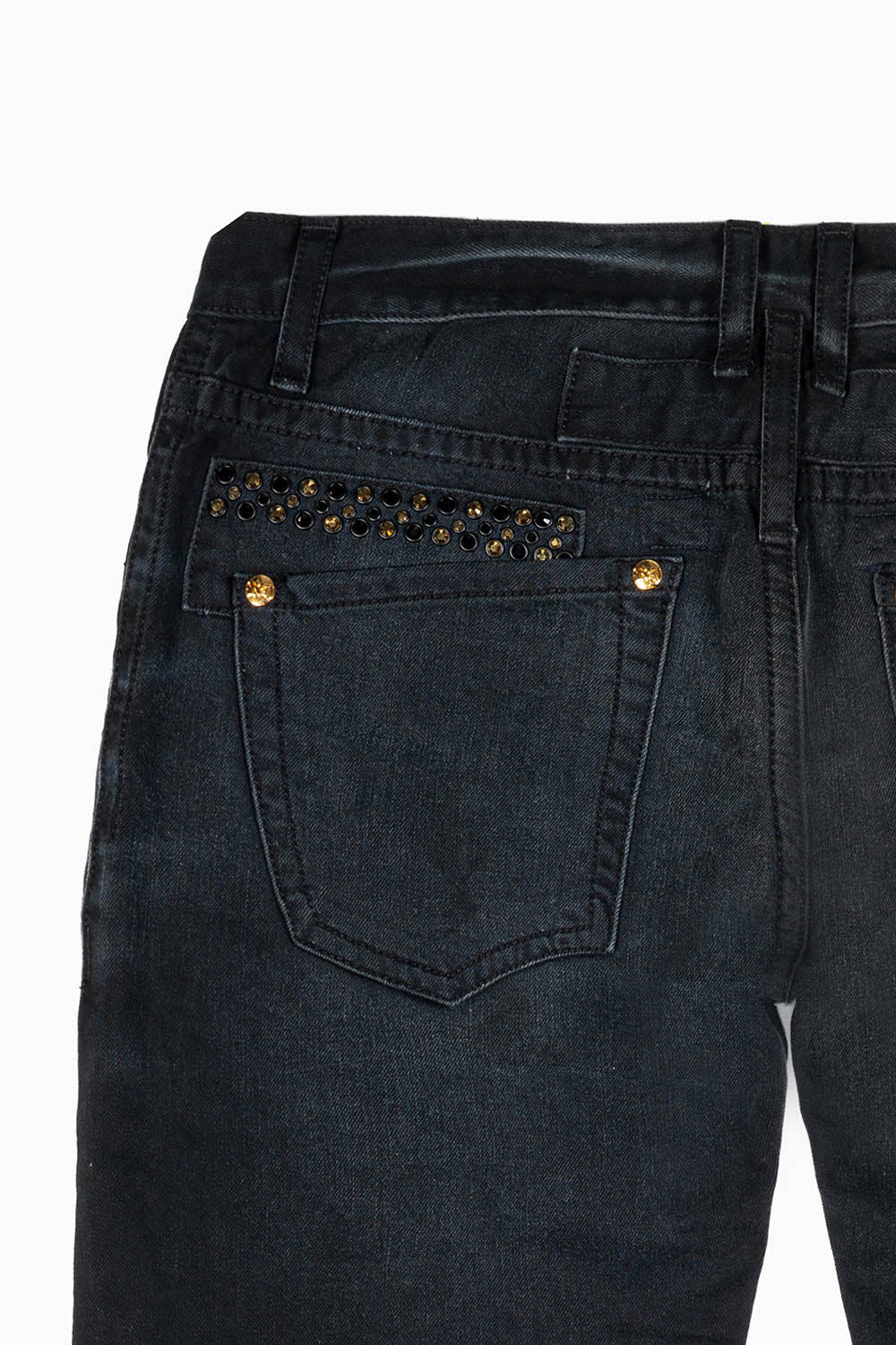 MENS STRAIGHT CUT JEANS WITH CRYSTALS IN F-UP BLK