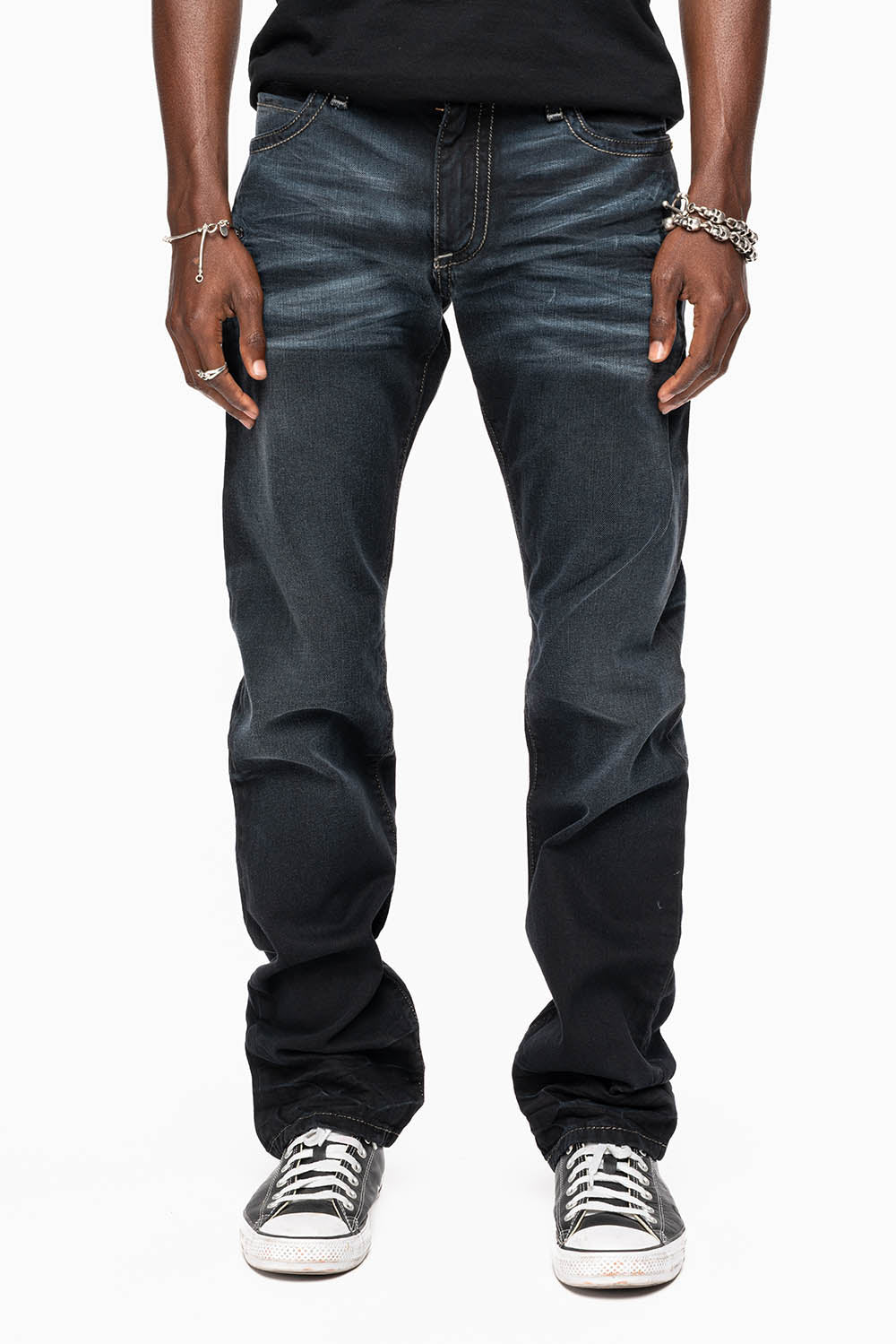 MENS STRAIGHT CUT JEANS WITH CRYSTALS IN F-UP BLK