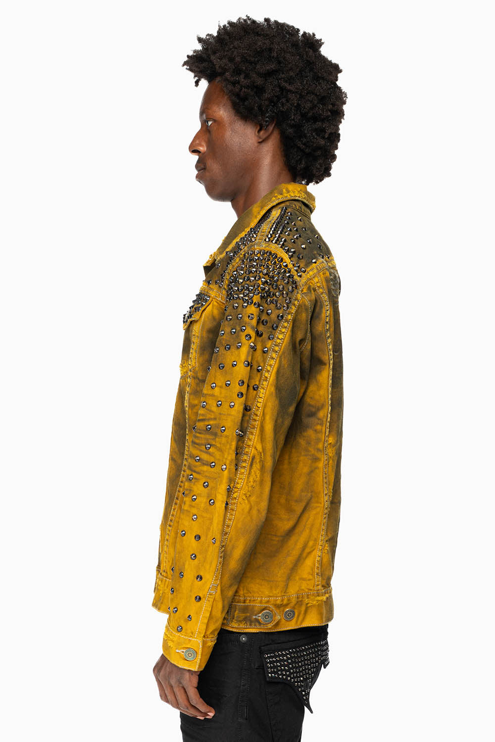 VINTAGE MUSTARD YELLOW JEAN JACKET WITH LIGHT CONTRAST STITCH WITH SPIKES