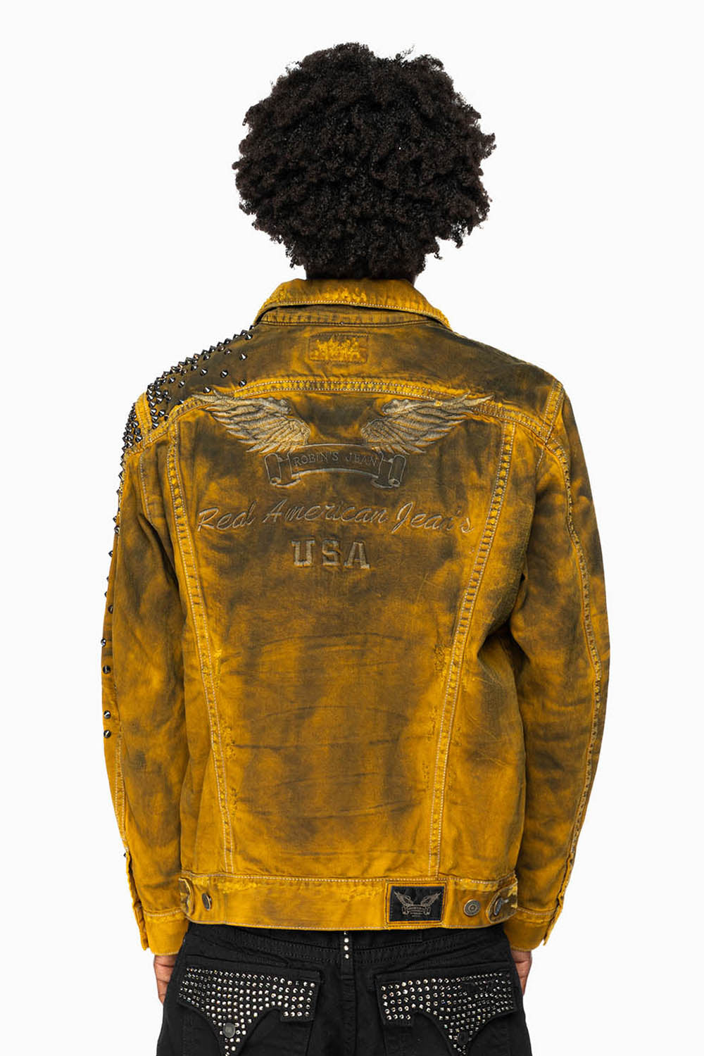 VINTAGE MUSTARD YELLOW JEAN JACKET WITH LIGHT CONTRAST STITCH WITH SPIKES
