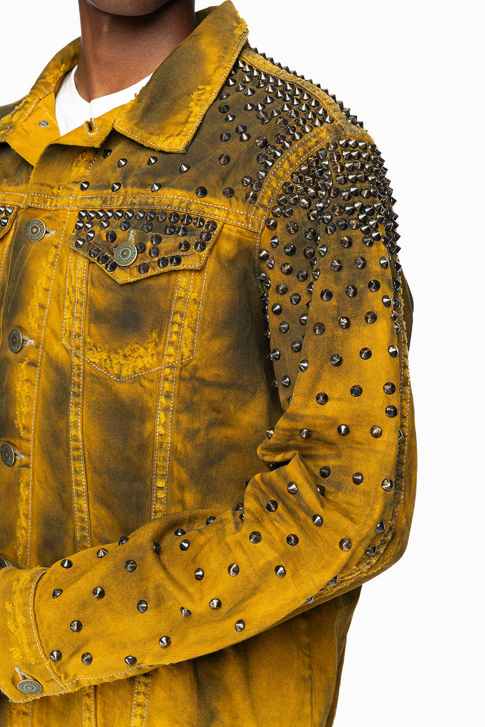 VINTAGE MUSTARD YELLOW JEAN JACKET WITH LIGHT CONTRAST STITCH WITH SPIKES