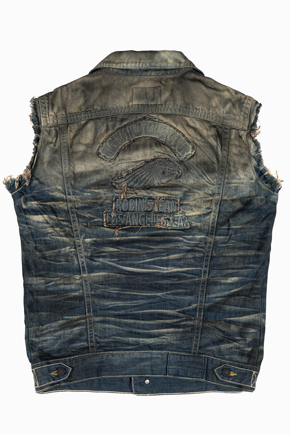 RAW EDGE VEST IN TAR WASH WITH BLK DIAMOND AND JET BLK CRYSTALS