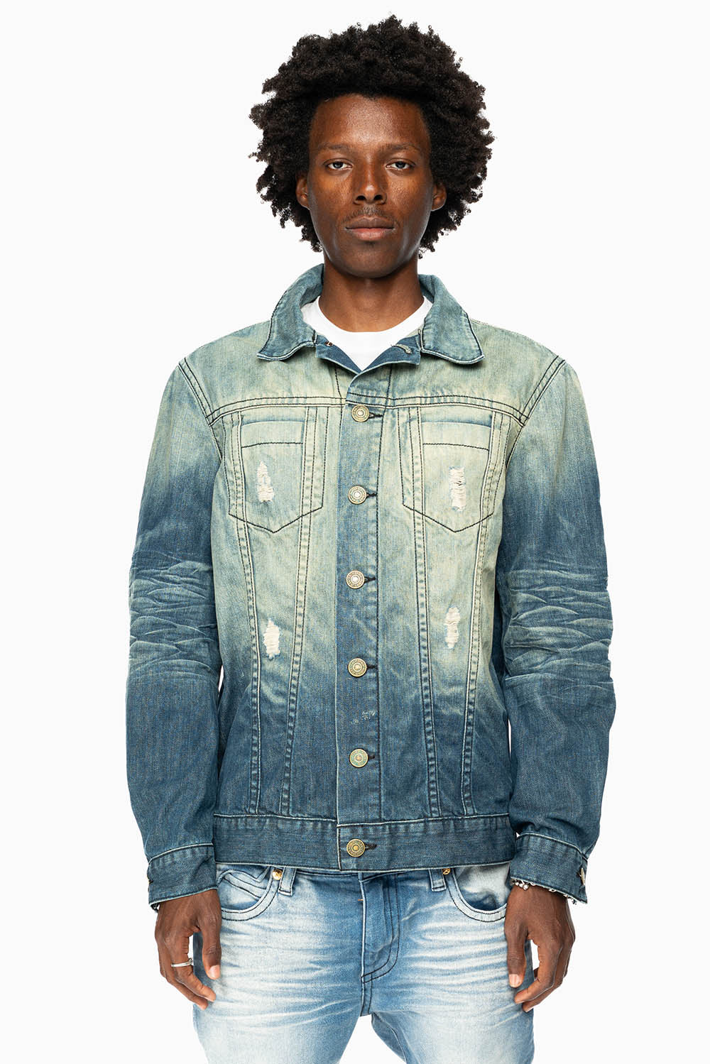MENS DENIM JACKET IN ALBANY DARK BROKEN