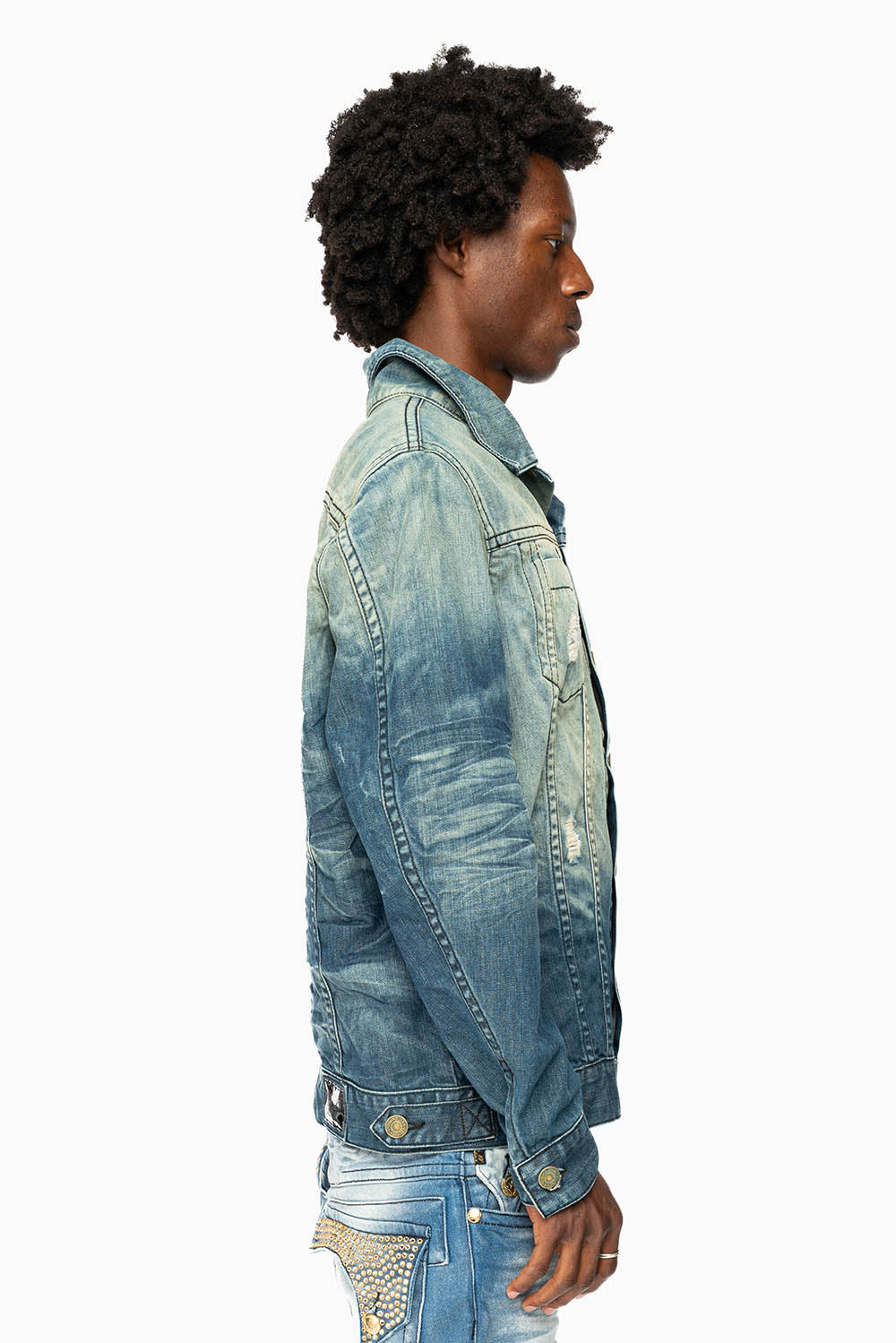 MENS DENIM JACKET IN ALBANY DARK BROKEN