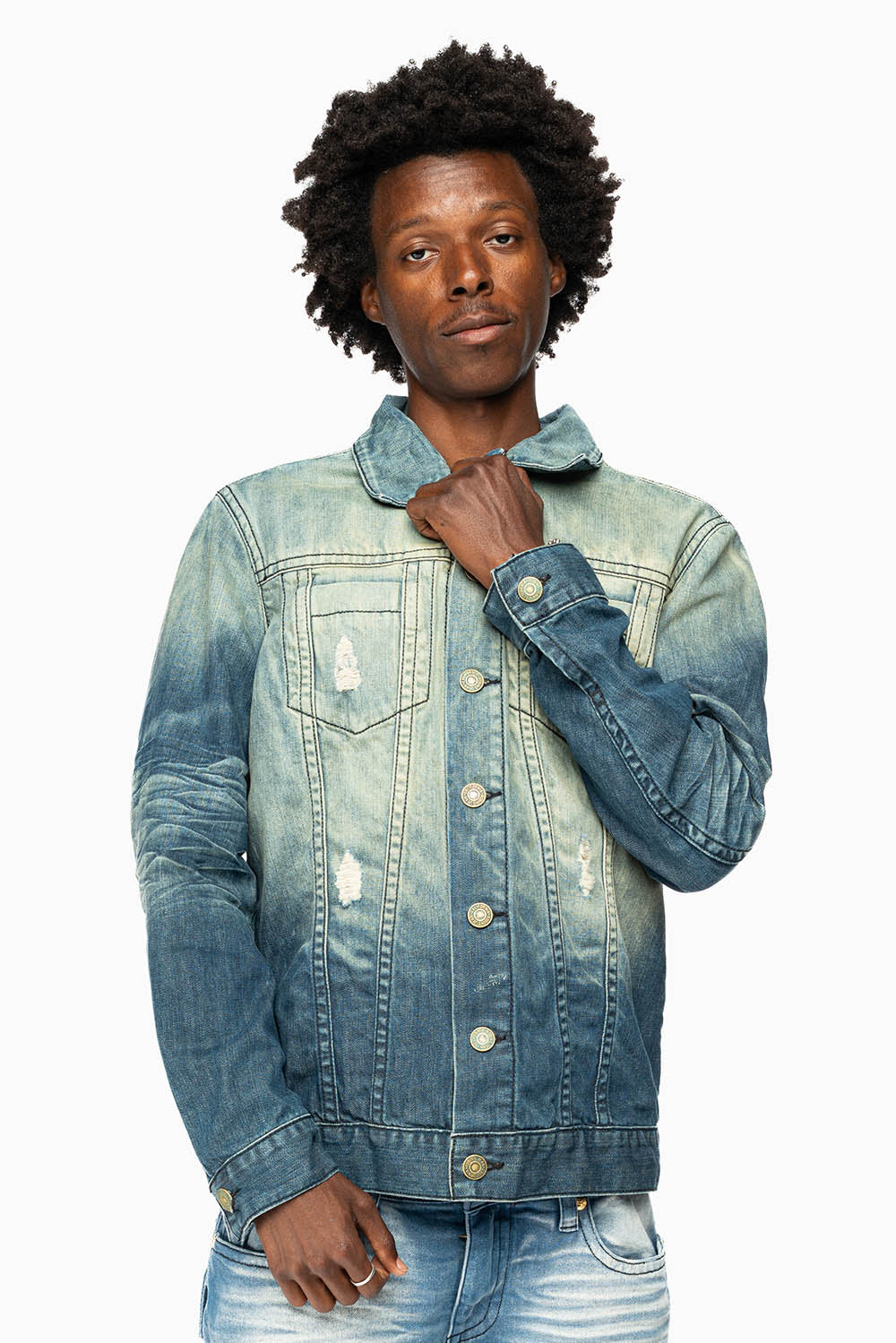 MENS DENIM JACKET IN ALBANY DARK BROKEN