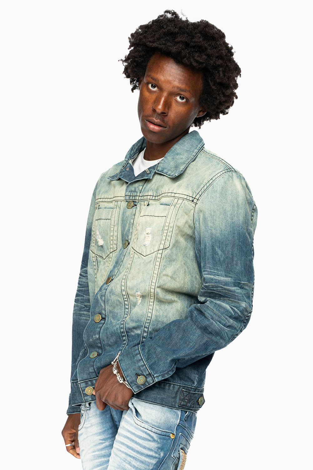MENS DENIM JACKET IN ALBANY DARK BROKEN