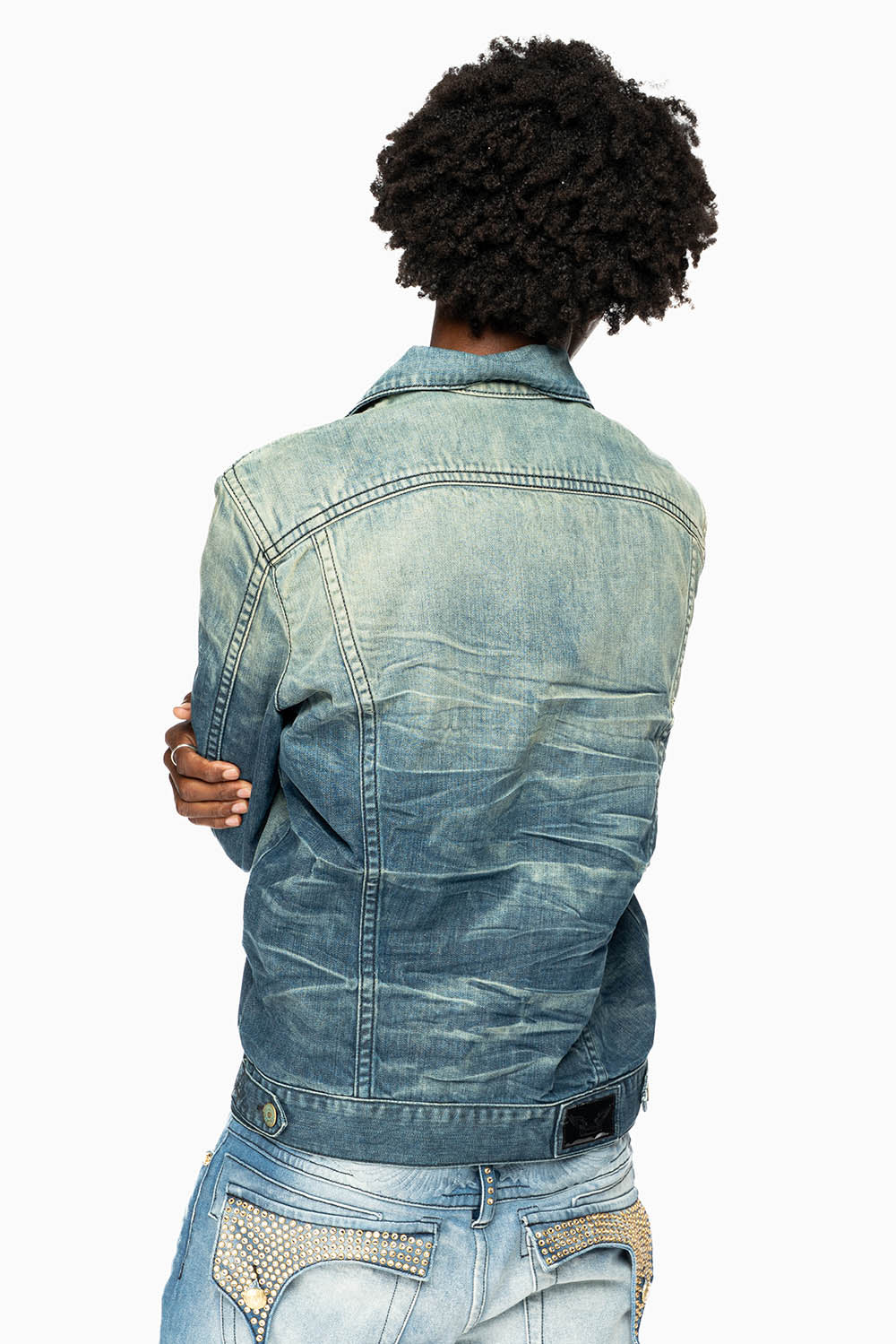 MENS DENIM JACKET IN ALBANY DARK BROKEN