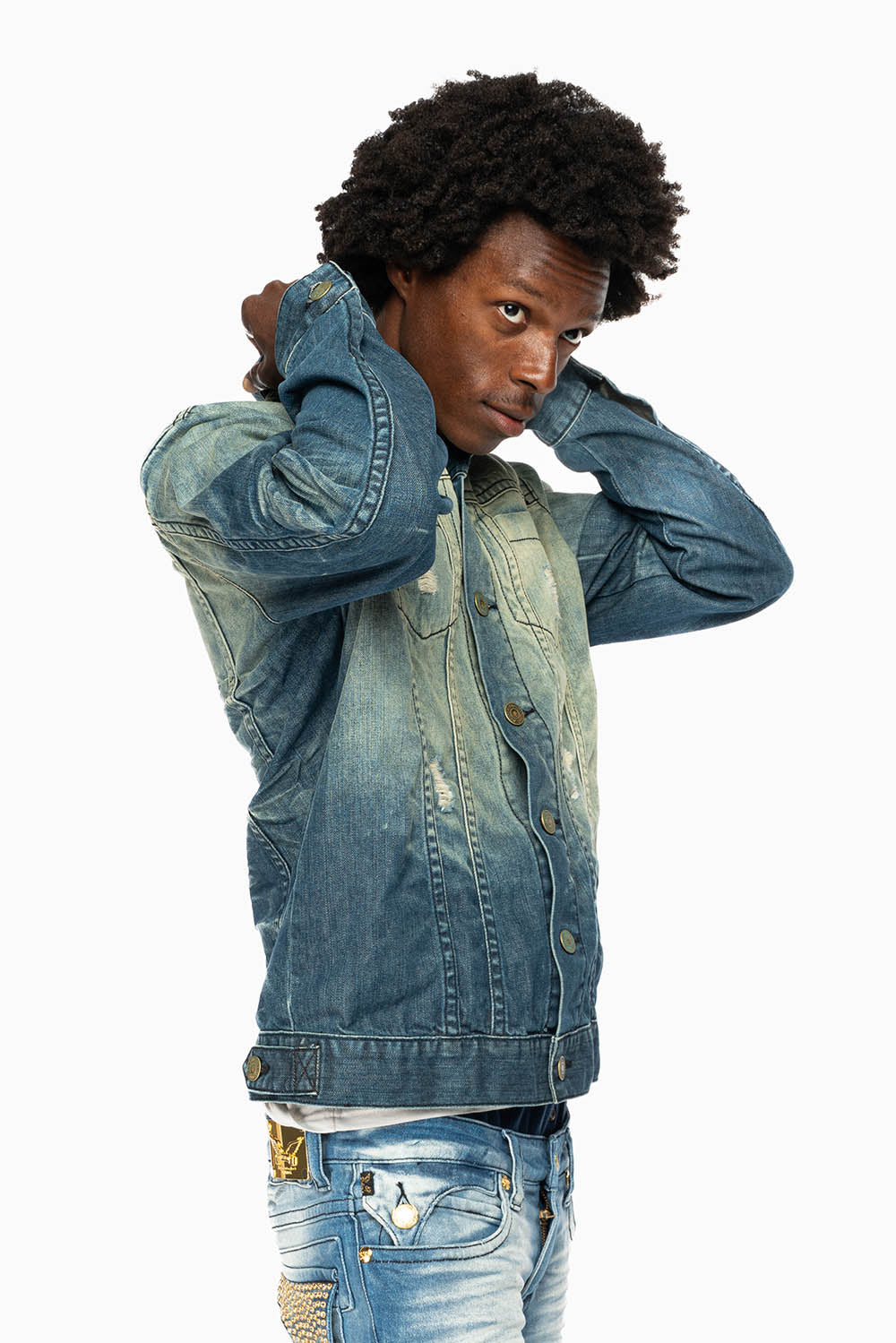 MENS DENIM JACKET IN ALBANY DARK BROKEN