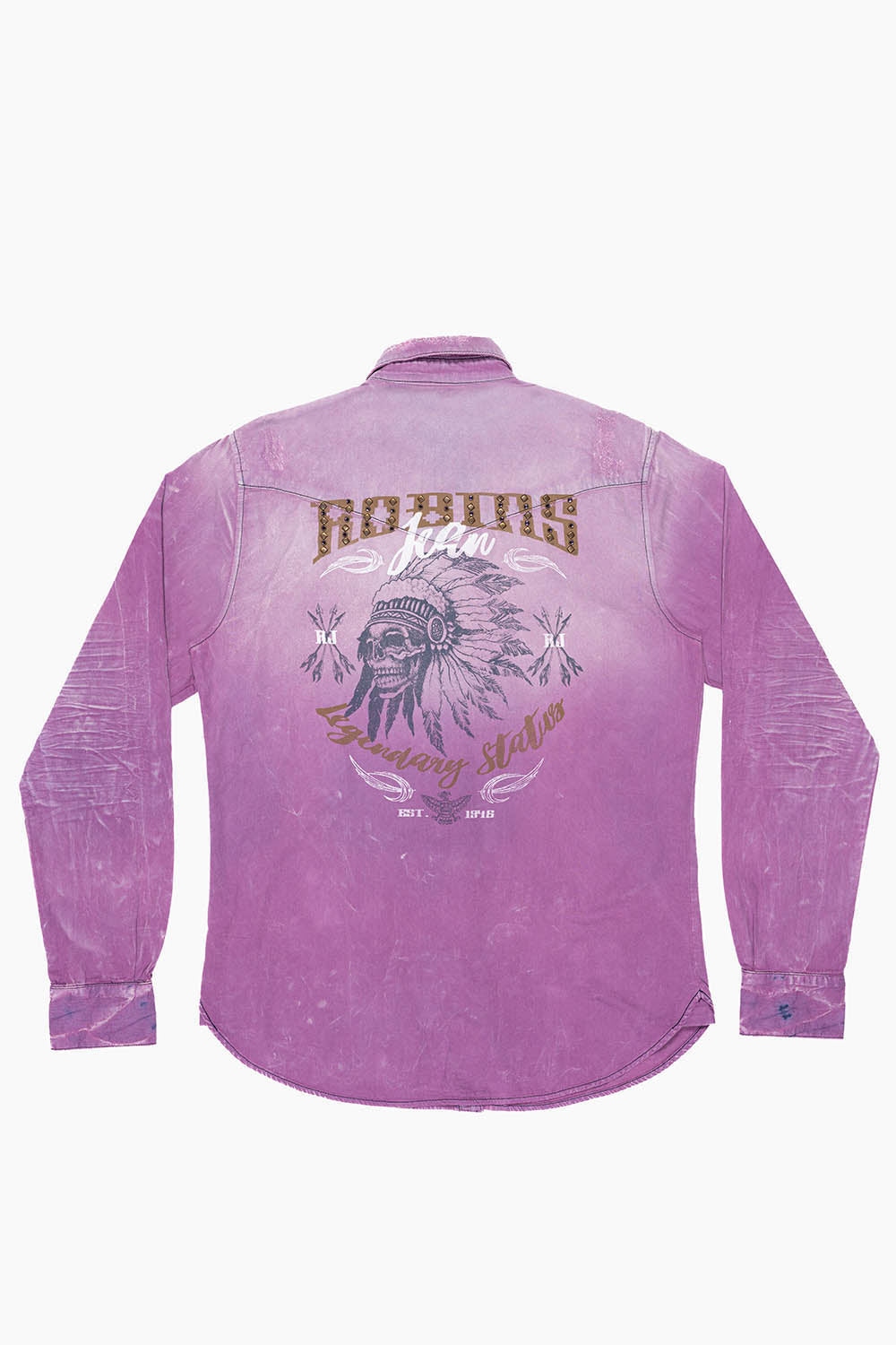 WESTERN NATIVE AMERICAN STYLE MENS DESTROY DENIM SHIRT IN MONTECITO EMBELLISHED WITH CRYSTALS AND STUDS
