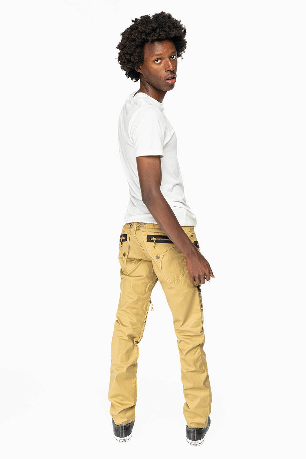 LONG FLAP BIKER IN GOLD DY FABRIC