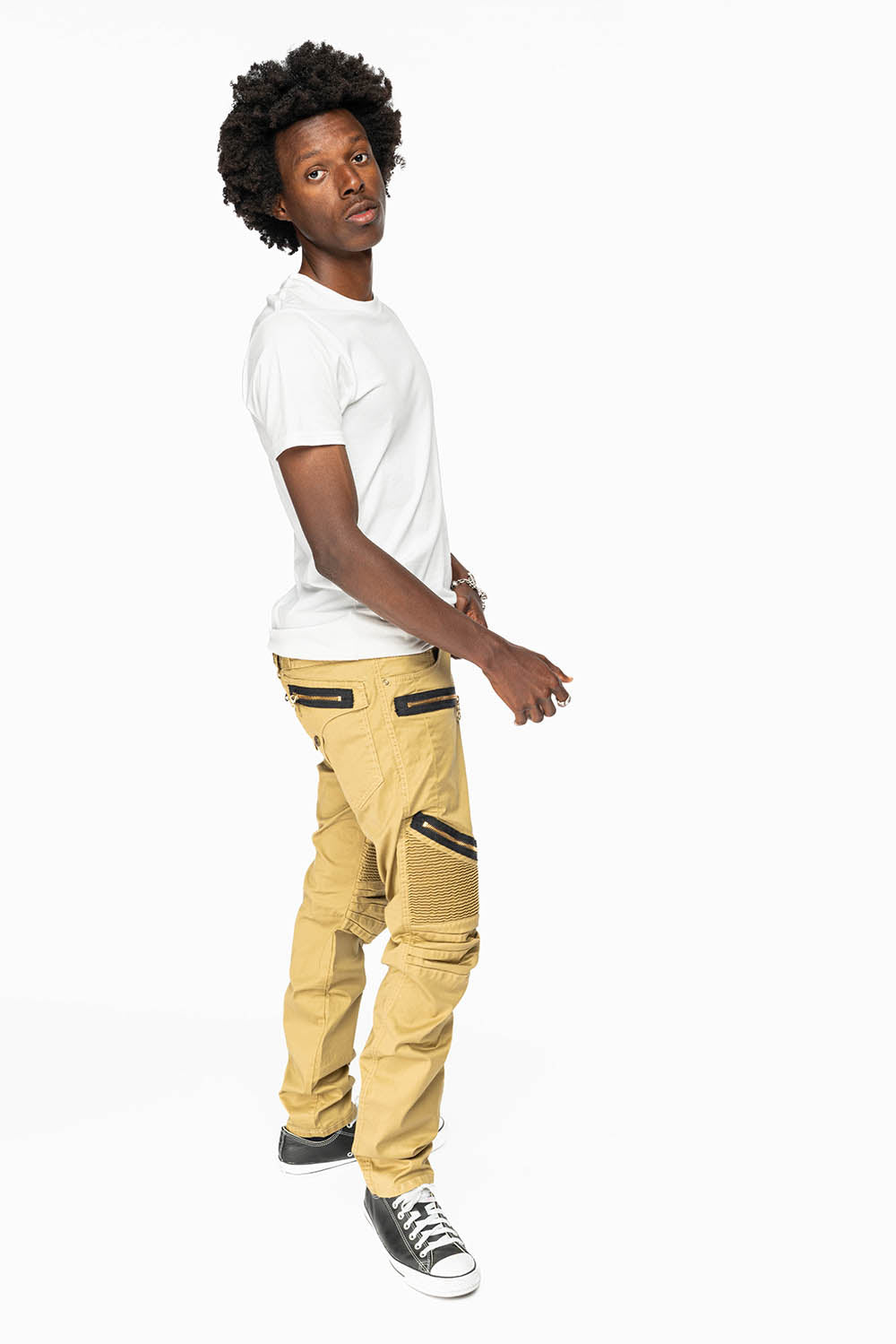 LONG FLAP BIKER IN GOLD DY FABRIC