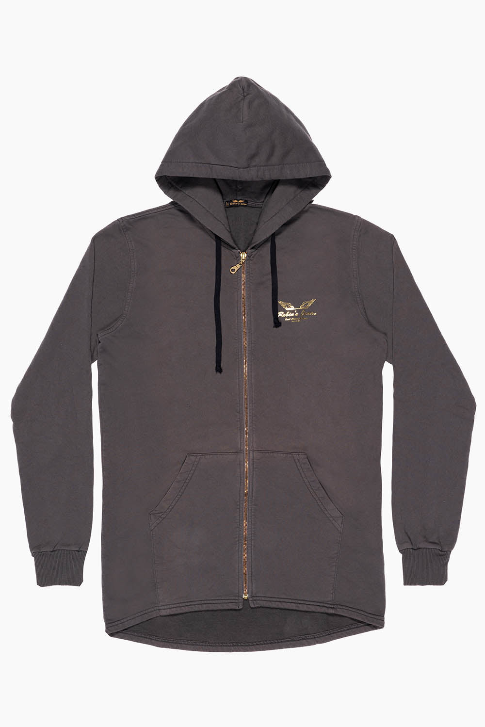 MENS LONG LENGTH PULLOVER HOODIE IN CHARCOAL