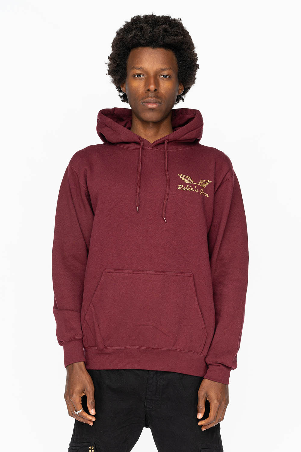 PULLOVER HOODIE IN BURGUNDY WITH GOLD GLITTER FLEUR
