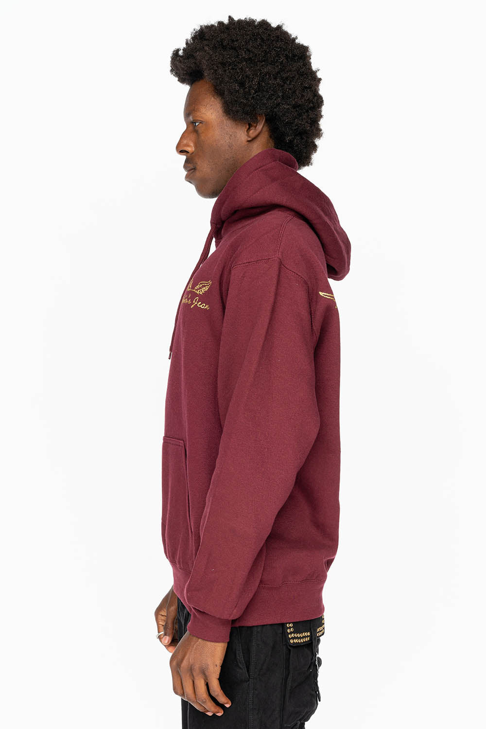 PULLOVER HOODIE IN BURGUNDY WITH GOLD GLITTER FLEUR