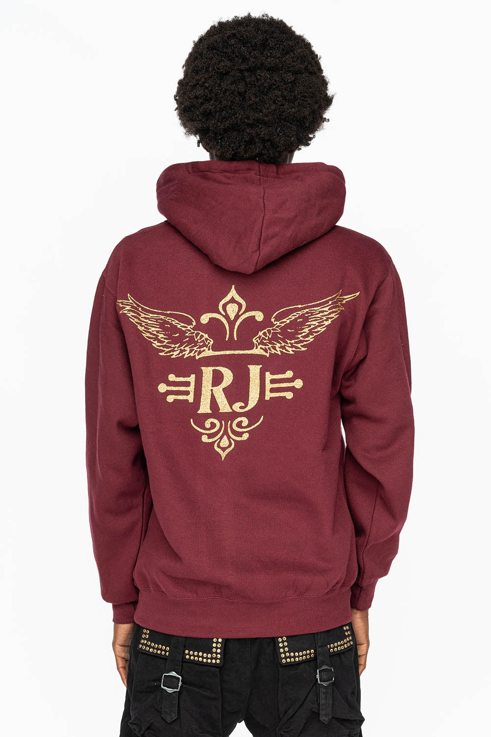 PULLOVER HOODIE IN BURGUNDY WITH GOLD GLITTER FLEUR