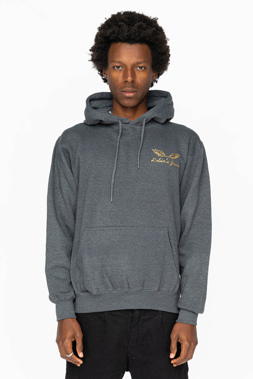 PULLOVER HOODIE IN DARK HEATHER WITH GOLD GLITTER FLEUR