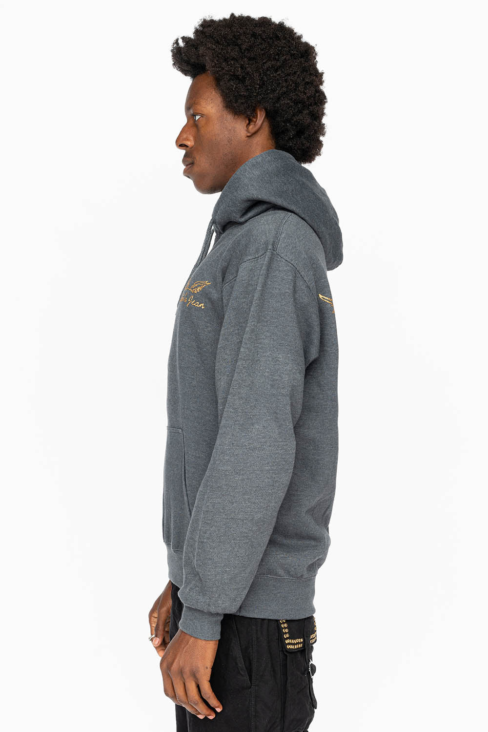 PULLOVER HOODIE IN DARK HEATHER WITH GOLD GLITTER FLEUR