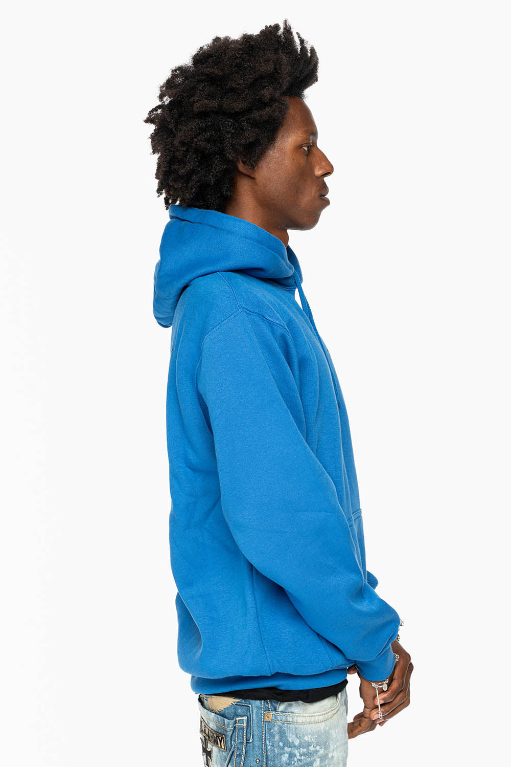 ROBIN’S JEAN PULLOVER HOODIE IN ROYAL BLUE WITH BLACK WING PRINT