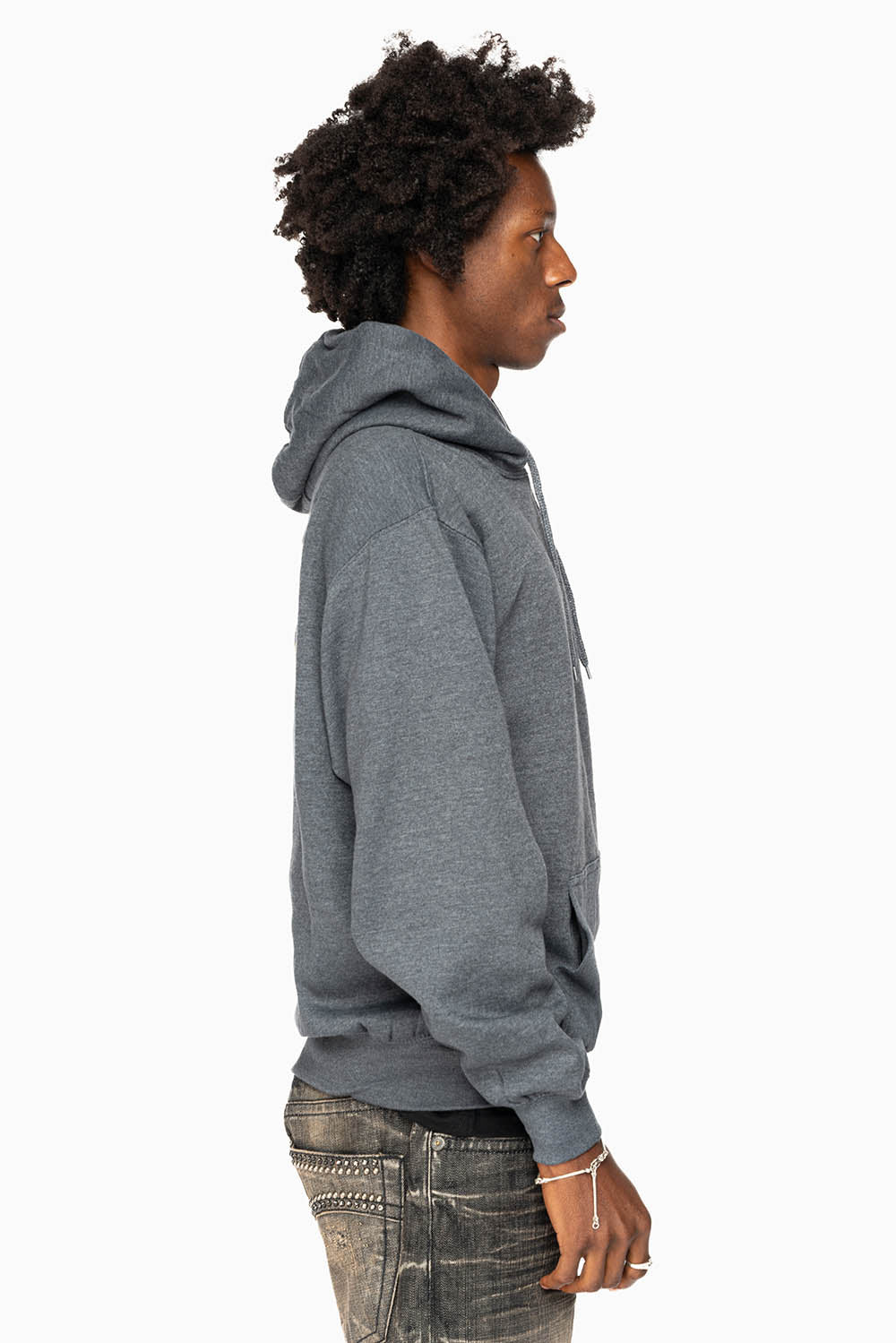 ROBIN’S JEAN PULLOVER HOODIE IN DARK HEATHER WITH GOLD WINGS EMBROIDERY