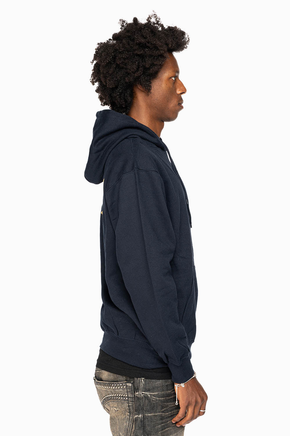 ROBIN’S JEAN PULLOVER HOODIE IN NAVY WITH GOLD WINGS EMBROIDERY